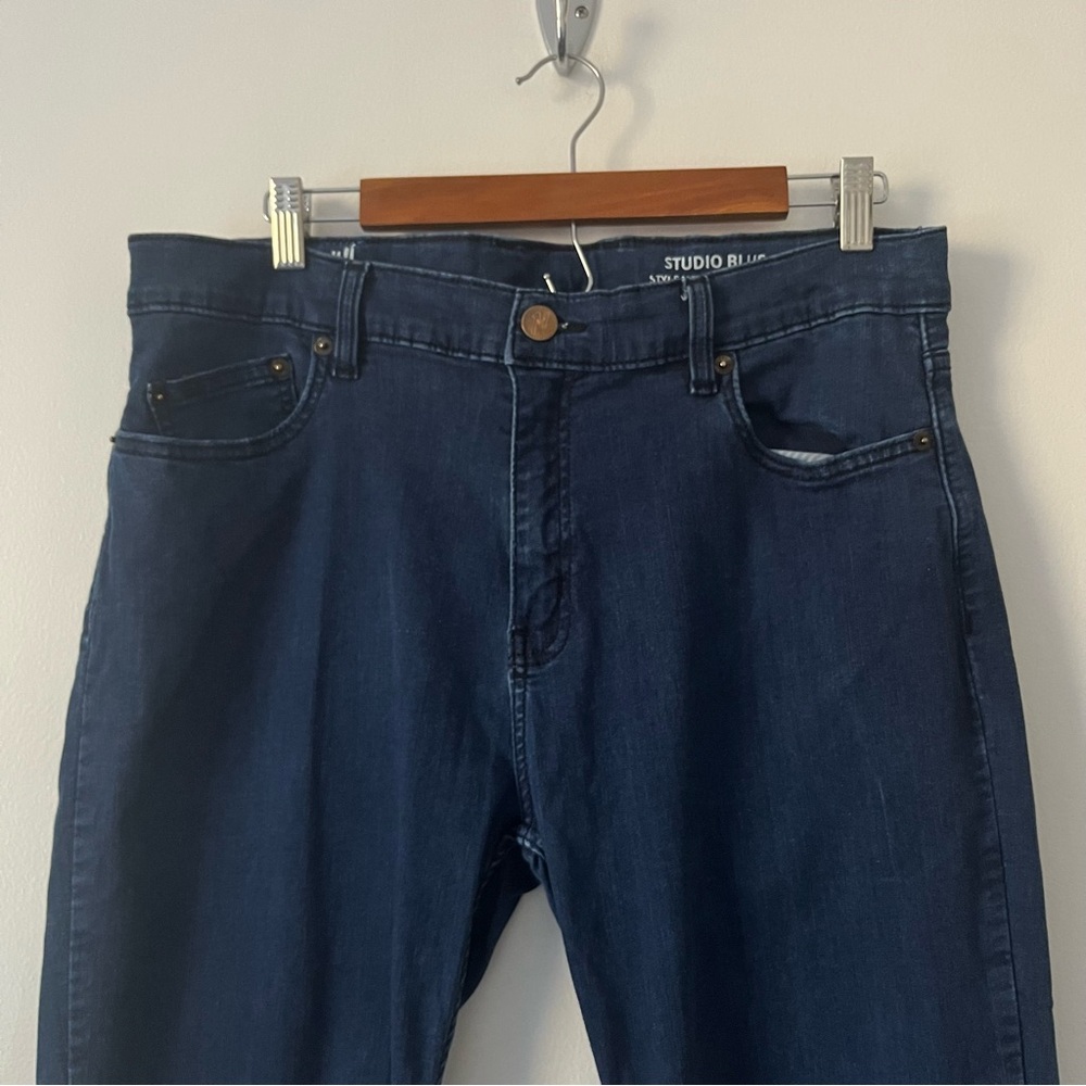 Mugsy Studio Blue Dark Wash Blue Stretch Jeans 38 X 30 - Picture 2 of 11